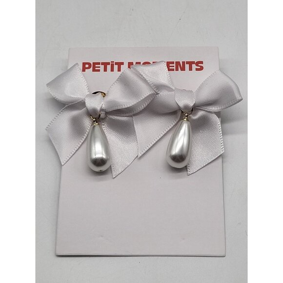 Petit Moments Jewelry - petit moments Bow Drop Pearl Earrings In White NWT Revolve